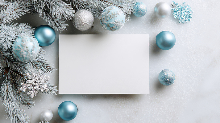 나무 계절 기념일 컬러 가구 크리스마스장식 눈_날씨 이벤트 CG 파일형식 AI콘텐츠 겨울 장식 탁자 파란색 은색 눈송이 나뭇가지 크리스마스 파티 선물 편집이미지 JPG AI포토 프레임 오너먼트 편집실사