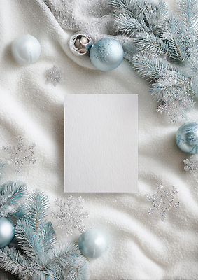 나무 계절 기념일 컬러 가구 크리스마스장식 눈_날씨 장식 CG 파일형식 AI콘텐츠 겨울 종이 구슬 눈송이 탁자 파란색 흰색 나뭇가지 크리스마스 장식볼 주위 편집이미지 JPG AI포토 프레임 오너먼트 편집실사