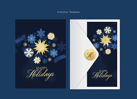 자연요소 식물 템플릿 계절 컬러 카드_감사 오브젝트 파일형식 벡터 초대장 장식 디자인 꽃 별 겨울 파란색 금색 백그라운드 이벤트 문구용품 여행 소식 이미지템플릿 AI파일 말 카드템플릿 감사카드