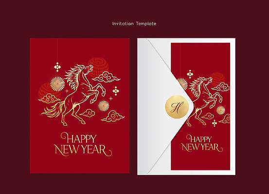 템플릿 컬러 무늬 카드_감사 십이지신 예절 말_동물 연도 파일형식 벡터 2026년 새해 초대장 디자인 봉투 빨간색 인사 백그라운드 그림 상자 장식 패턴 초대 이미지템플릿 AI파일 말 병오년 말띠 붉은말 카드템플릿 감사카드