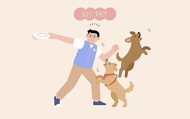 동물 남자 감정 반려견 일러스트 모션 놀이 휴식 함께함 웃음 야외 반려동물 운동 점프 흙 시간 강아지 즐거움 액션 프리스비 국내일러스트 AI파일 컨셉 표정 건강 사람 개 원반던지기 파일형식 벡터