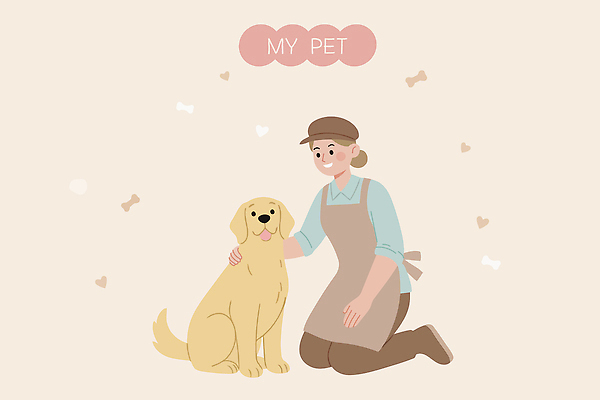 동물 커플 행복 감정 반려견 일러스트 가족 포옹 놀이 사랑 사람 친구 반려동물 귀여움 개 연습 애정표현 유대감 상호작용 국내일러스트 AI파일 컨셉 포유류 관계 안기 표현 파일형식 벡터