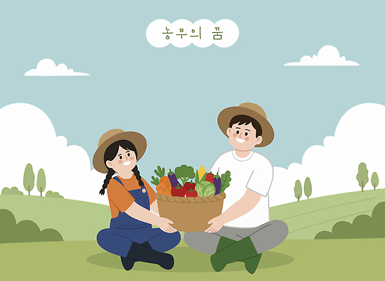 농업 채소 일러스트 모션 자연 하늘 웃음 풍경 초원 여름 농작물 바구니 농사 맑음 꿈 수확 작업 농부 채소밭 풍요 국내일러스트 AI파일 직업 계절 산업 컨셉 밭 날씨 표정 생태계 파일형식 벡터