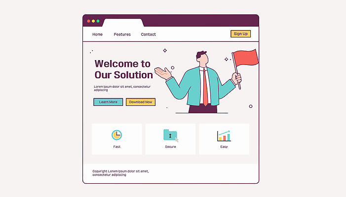 디자인 남자 일러스트 비즈니스 버튼 안내 홈페이지 스크린 깃발 서비스 속도 방문 온라인 기능 로그인 솔루션 사용자 등록 국내일러스트 AI파일 사람 파일형식 벡터