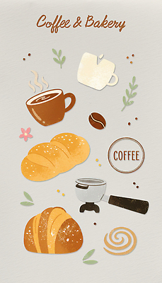 커피 음료 음식 빵 일러스트 재료 아침 디저트 일상 케이크 식사 카페 모임 커피잔 구이 즐거움 따뜻한음료 오후 국내일러스트 AI파일 주간 감정 잔 라이프 상점 파일형식 벡터