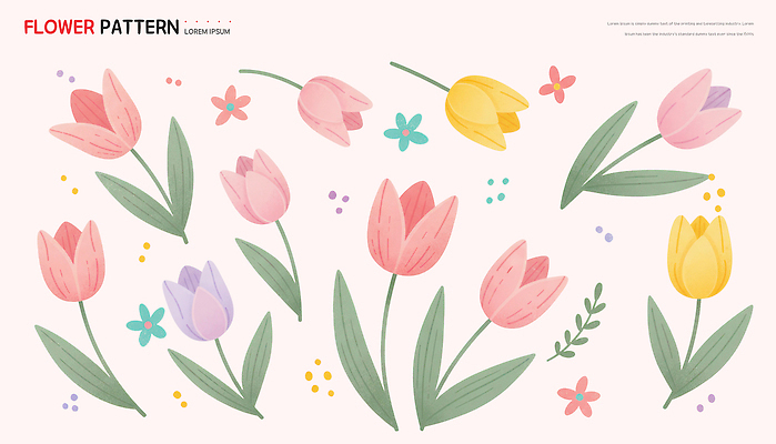 PSD 식물 디자인 꽃 예술 분홍색 컬러 꽃다발 백그라운드 잎 패턴 일러스트 자연 그래픽 장식 봄 다양 튤립 원예 국내일러스트 계절 다수 무늬 취미 생태계 파일형식