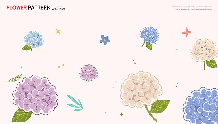 모양 PSD 식물 디자인 꽃 분홍색 컬러 백그라운드 패턴 일러스트 자연 수채화 미술 장식 공간 크기 화사함 수국 뷰티풀 색감 스타일 국내일러스트 컨셉 무늬 문화예술 생태계 파일형식