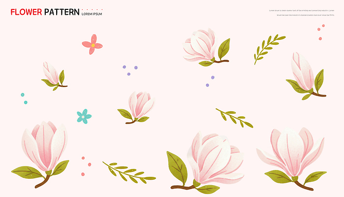 PSD 식물 디자인 꽃 분홍색 컬러 백그라운드 잎 무늬 패턴 일러스트 자연 미술 그래픽 장식 정원 봄 백합 화사함 생동감 국내일러스트 계절 컨셉 문화예술 생태계 파일형식
