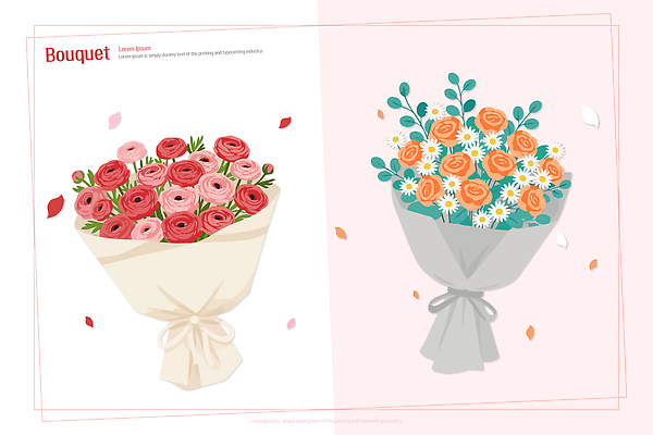 식물 직업 계절 꽃 컬러 꽃다발 생태계 파일형식 벡터 분홍색 빨간색 주황색 흰색 디자인 그림 배열 장식 선물 자연 플로리스트 생화 소재 봄 AI파일 국내일러스트 일러스트 부케