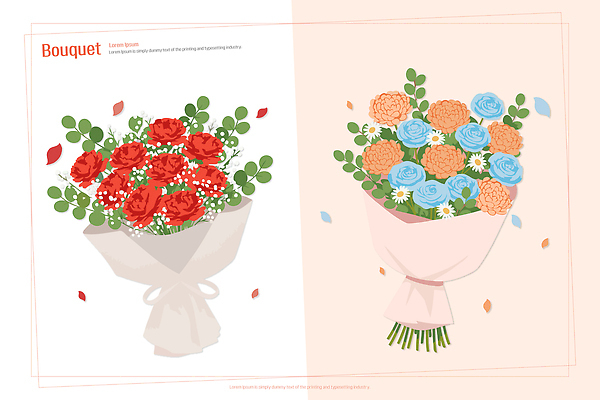 식물 디자인 꽃 예술 컬러 꽃다발 부케 일러스트 포장 자연 선물 취미 장식 장미 조화 구성 뷰티풀 플로리스트 국내일러스트 AI파일 직업 생태계 파일형식 벡터