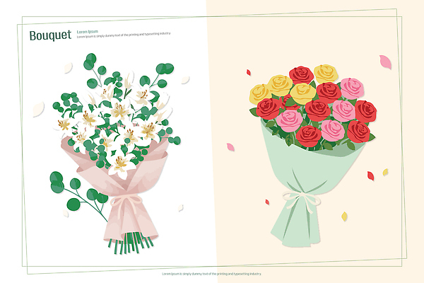 식물 디자인 꽃 감정 꽃다발 부케 일러스트 자연 결혼식 미술 이벤트 장식 장미 꽃시장 국내일러스트 AI파일 결혼 문화예술 시장 생태계 파일형식 벡터