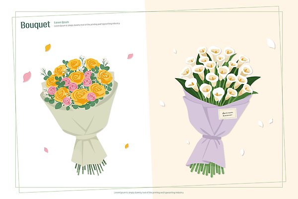 식물 디자인 꽃 행복 예술 컬러 꽃다발 부케 일러스트 자연 선물 사랑 이벤트 장식 장미 노란색 흰색 축하 포장지 플로리스트 국내일러스트 AI파일 직업 감정 컨셉 포장 생태계 파일형식 벡터