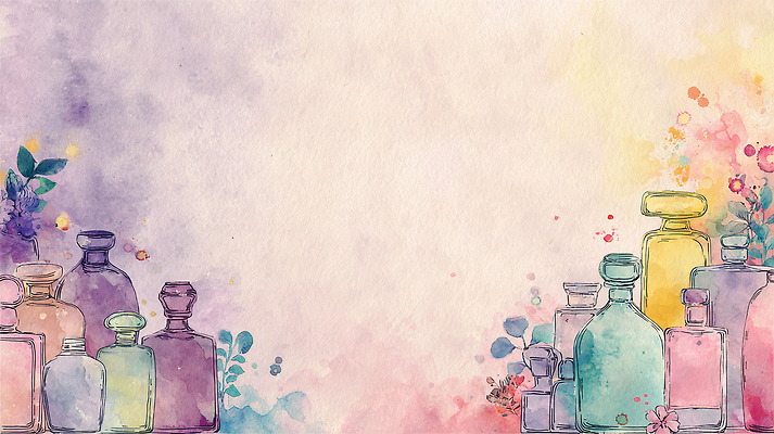 JPG 모양 식물 디자인 꽃 예술 컬러 백그라운드 일러스트 자연 수채화 종류 창조 장식 보라색 물감 배열 그림 향수병 스타일 국내일러스트 AI일러스트 AI콘텐츠 미술도구 향수 생태계 병_담는 파일형식