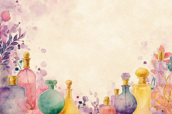 JPG 모양 디자인 꽃 종이 예술 컬러 백그라운드 잎 일러스트 수채화 장식 꽃병 보라색 물감 감각 상품 향수 그림 색채 향수병 국내일러스트 AI일러스트 AI콘텐츠 식물 화장품 미술도구 병_담는 파일형식