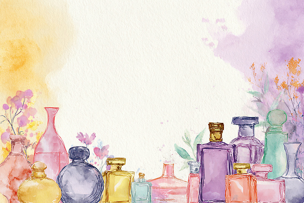 JPG 모양 식물 디자인 꽃 예술 컬러 백그라운드 일러스트 유리 탁자 수채화 풍경 장식 보라색 물감 장비 크기 수집 그림 감성 창작 향수병 국내일러스트 AI일러스트 AI콘텐츠 가구 컨셉 재질 미술도구 향수 병_담는 파일형식