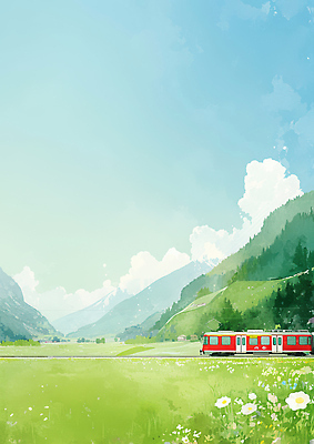 JPG 꽃 여행 이동 일러스트 자연 하늘 휴식 산 풍경 초원 취미 일상 여름 파란색 평화 환경 기찻길 기차 기차역 기차여행 국내일러스트 식물 계절 육상교통 컬러 컨셉 대중교통 라이프 역 생태계 파일형식