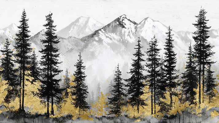 JPG 모양 나무 예술 컬러 백그라운드 일러스트 자연 산 풍경 장식 노란색 검은색 감상 공간 숲 그림 고산지대 깊이 설산 국내일러스트 식물 생태계 파일형식