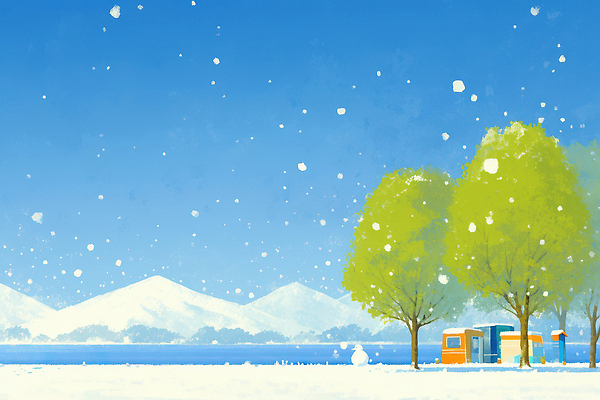 JPG 나무 호수 예술 낙엽 설경 겨울 일러스트 자연 눈사람 하늘 산 주택 풍경 물 파란색 햇빛 얼음 소나무 차가움 풍경화 국내일러스트 AI일러스트 AI콘텐츠 자연요소 식물 계절 컬러 잎 건물 태양 그림 생태계 파일형식