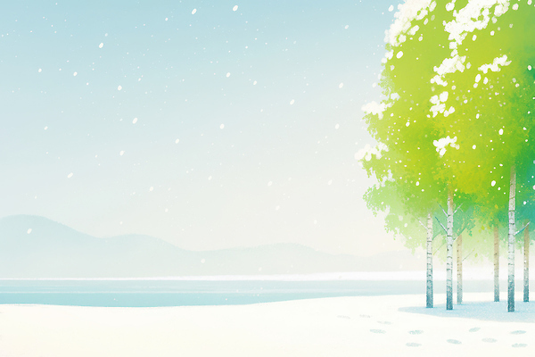 JPG 나무 호수 설경 겨울 일러스트 자연 하늘 산 풍경 물 세계 평화 공간 눈송이 수면 숲 나무의자 조용 기온 국내일러스트 AI일러스트 AI콘텐츠 자연요소 식물 계절 컨셉 의자 날씨 눈_날씨 목재 생태계 파일형식