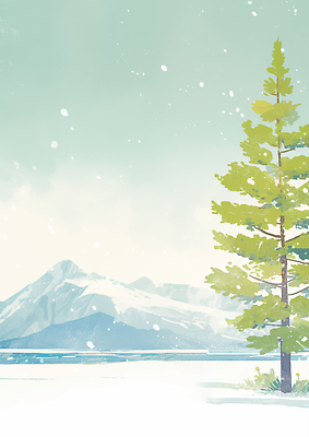 JPG 나무 계절 호수 설경 겨울 일러스트 자연 하늘 산 풍경 파란색 눈송이 차가움 숲 조용 기온 국내일러스트 AI일러스트 AI콘텐츠 식물 컬러 날씨 눈_날씨 생태계 파일형식