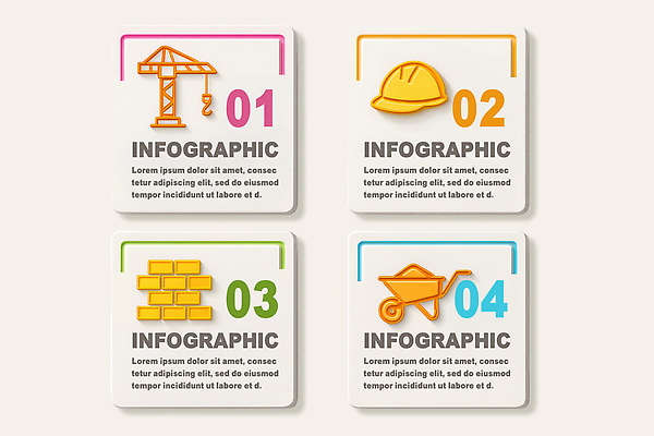 PSD 편집이미지 디자인 건축 컬러 건설업 공사 자료 기계 인포그래픽 헬멧 배열 기중기 이미지편집 산업 중장비 보호장비 파일형식