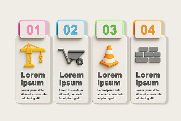 PSD 편집이미지 건축 도로 벽돌 건설업 설명 홈페이지 인포그래픽 작업 삽 기중기 단계 진행 이미지편집 산업 길 교통시설 모션 중장비 파일형식