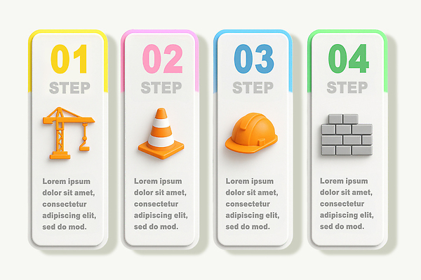 PSD 편집이미지 건축 벽돌 안내 건설업 설명 안전 인포그래픽 작업 헬멧 기중기 단계 순서 안전표지 이미지편집 표지 산업 모션 중장비 보호장비 파일형식
