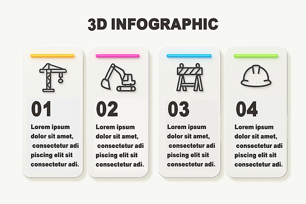 PSD 편집이미지 기호 디자인 건축 산업 건설업 경고 3D 인포그래픽 장비 정보 작업 안전모 기중기 단계 스텝 이미지편집 문자 중장비 헬멧 안전장비 디지털합성 파일형식