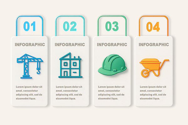 PSD 편집이미지 디자인 건축 주택 건설업 설명 초록색 파란색 주황색 인포그래픽 헬멧 기중기 프로젝트 이미지편집 산업 컬러 모션 건물 중장비 보호장비 파일형식