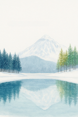 JPG 나무 호수 겨울 일러스트 자연 하늘 산 풍경 물 반사 평화 얼음 고요 숲속 숲 국내일러스트 자연요소 식물 계절 컨셉 생태계 파일형식