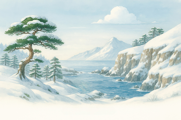 JPG 나무 여행 이동 겨울 일러스트 자연 하늘 산 풍경 물 강 산책 소나무 역 조경 수목 풍경화 국내일러스트 AI일러스트 AI콘텐츠 자연요소 식물 계절 컨셉 교통시설 휴식 그림 생태계 파일형식