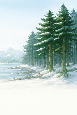 JPG 나무 호수 여유 백그라운드 겨울 일러스트 자연 하늘 바람 산 풍경 물 평화 돌_바위 소나무 수면 차가움 숲 조화 국내일러스트 AI일러스트 AI콘텐츠 자연요소 식물 계절 감정 컨셉 날씨 생태계 파일형식