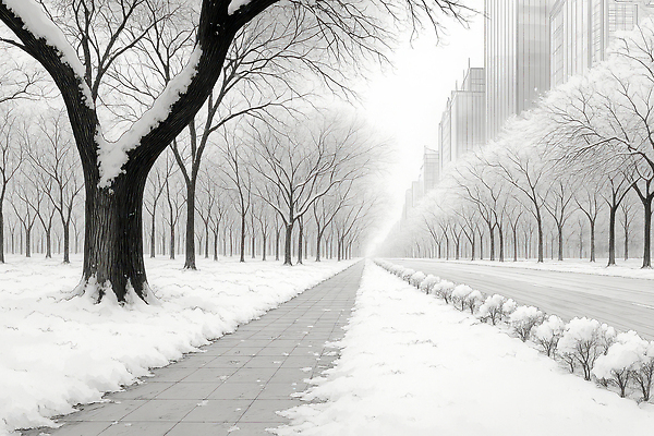 JPG 나무 공원 도로 겨울 일러스트 자연 거리 풍경 사람없음 건물 산책로 흰색 눈 도시 보행로 조경 나무길 눈덮임 국내일러스트 AI일러스트 AI콘텐츠 자연요소 식물 건축물 계절 공공시설 길 컬러 컨셉 교통시설 날씨 생태계 파일형식