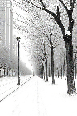 JPG 나무 계절 길 겨울 가로등 일러스트 바람 조명 거리 풍경 건물 산책 차도 추위 흰색 나뭇가지 눈 도시 조용 눈사태 국내일러스트 AI일러스트 AI콘텐츠 자연요소 식물 건축물 공공시설 도로 컬러 날씨 휴식 파일형식