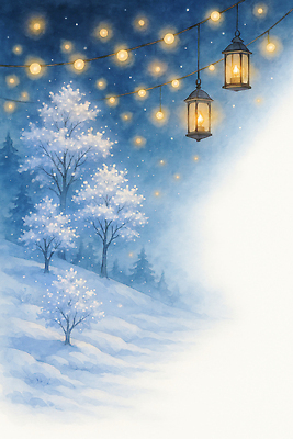 JPG 나무 크리스마스 겨울 야경 일러스트 자연 하늘 날씨 조명 풍경 반짝임 고요 추위 등불 휴일 차가움 언덕 국내일러스트 AI일러스트 AI콘텐츠 식물 계절 기념일 모션 야간 생태계 파일형식 풍경_경치