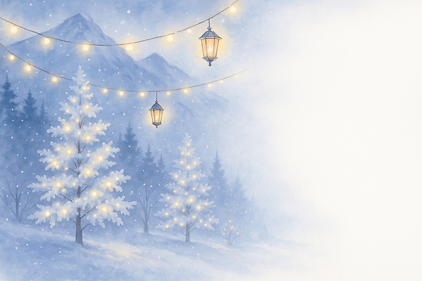 JPG 나무 크리스마스 겨울 일러스트 자연 하늘 조명 산 따뜻함 풍경 빛 추위 안개 등불 숲 장면 국내일러스트 AI일러스트 AI콘텐츠 식물 계절 기념일 날씨 생태계 파일형식