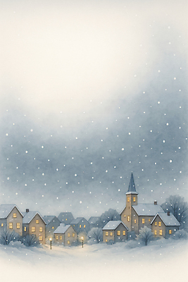 JPG 나무 겨울 가로등 일러스트 창문 하늘 조명 거리 주택 풍경 건물 빛 교회 마을 고요 산책 눈송이 주민 국내일러스트 AI일러스트 AI콘텐츠 식물 건축물 계절 공공시설 종교건축 휴식 눈_날씨 파일형식