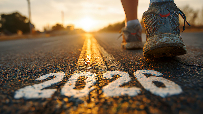 JPG 편집이미지 도로 신발 모션 발 거리 풍경 타이포그라피 운동 태양 숫자 걷기 일몰 시간 저녁 일과 2026년 이미지편집 병오년 자연요소 문자 길 교통시설 건강 신체부위 노을 야간 연도 파일형식