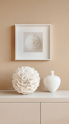 JPG 편집이미지 디자인 예술 벽 조명 장식 인테리어 조각상 꽃병 공간 방 흰색 배열 오브젝트 그림 단순화된 편집실사 클라우드댄서 꽃 컬러 조형물 CG 파일형식 트렌드컬러 2026트렌드