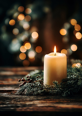 자연요소 나무 식물 디자인 계절 기념일 꽃 가구 컨셉 채소 초 탁자 CG 파일형식 크리스마스 촛불 조명 소나무 가지 열매 겨울 장식 분위기 야간 식탁 인테리어 화환 편집이미지 편집실사 JPG