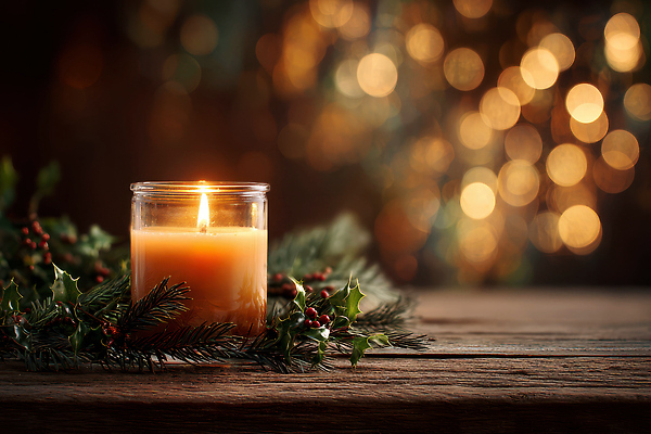 식물 계절 기념일 컨셉 초 야간 CG 생태계 파일형식 촛불 겨울 저녁 장식 나무 빛 따뜻함 크리스마스 분위기 차분 자연 조명 숲 편집이미지 편집실사 JPG