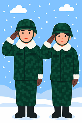 직업 계절 유니폼 모션 눈_날씨 사람 인사 국군 파일형식 벡터 법정기념일 군인 경례 겨울 군복 두명 백그라운드 마주보기 포즈 군대 옷 눈내림 표정 국군의날 그룹 스타일 컬러 일러스트 국내일러스트 AI파일 국방