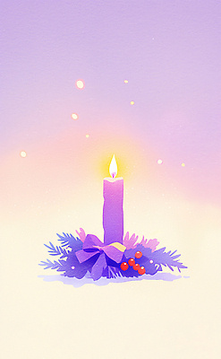 JPG 기독교 컬러 크리스마스 겨울 일러스트 포장 초 불꽃 따뜻함 장식 빛 보라색 화환 분위기 테마 국내일러스트 AI일러스트 AI콘텐츠 계절 기념일 꽃 종교 컨셉 불 파일형식