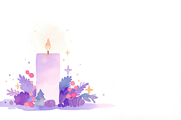JPG 식물 기독교 예술 크리스마스 겨울 일러스트 촛불 자연 색연필 따뜻함 풍경 장식 빛 반짝임 평화 보라색 분위기 그림 설렘 국내일러스트 AI일러스트 AI콘텐츠 계절 기념일 종교 컬러 컨셉 초 모션 학용품 생태계 파일형식