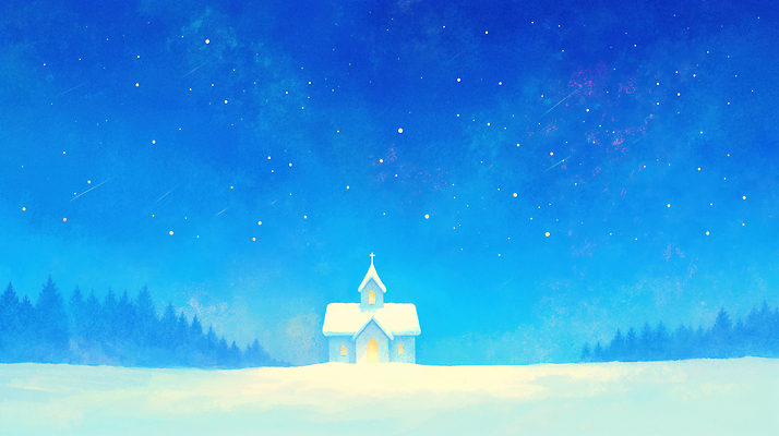 자연요소 식물 계절 기념일 종교 컨셉 종교건축 건물 생태계 파일형식 AI콘텐츠 겨울 교회 하늘 별 나무 풍경 자연 평화 조명 야외 환경 스카이 기도 공간 숭배 지역 JPG 일러스트 국내일러스트 크리스마스 기독교 AI일러스트