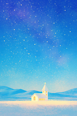 자연요소 계절 기념일 감정 종교 종교건축 자연 건물 탑 생태계 파일형식 AI콘텐츠 교회 하늘 별 평야 산 풍경 겨울 기도 종탑 조명 고요 고독 성당 은하수 복음 JPG 일러스트 국내일러스트 크리스마스 기독교 AI일러스트
