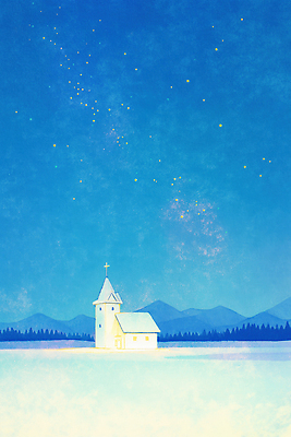 자연요소 계절 기념일 종교 컬러 컨셉 종교건축 건물 라이프 생태계 파일형식 AI콘텐츠 교회 산 별 하늘 겨울 흰색 빛 풍경 자연 평화 조명 어둠 신성 숲 일상 공간 JPG 일러스트 국내일러스트 크리스마스 기독교 AI일러스트