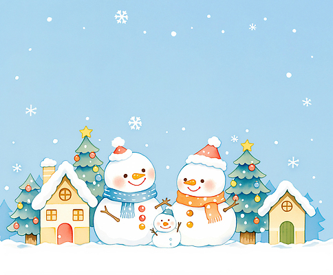 식물 계절 기념일 관계 눈_날씨 건물 파일형식 AI콘텐츠 눈사람 겨울 마을 주택 나무 눈내림 장면 감정 따뜻함 가족 친구 장식 이웃 풍경 JPG 일러스트 국내일러스트 크리스마스 AI일러스트