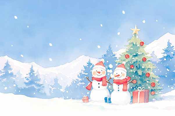 계절 기념일 크리스마스 가족 관계 눈_날씨 사람 이벤트 생태계 파일형식 AI콘텐츠 겨울 눈사람 크리스마스트리 선물 산 풍경 하늘 눈송이 숲 축제 장식 자연 친척 놀이 모션 어린이 JPG 일러스트 국내일러스트 AI일러스트