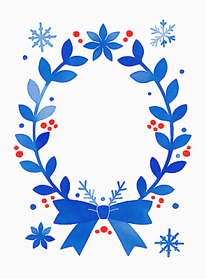 식물 계절 기념일 꽃 컬러 미술도구 파일형식 AI콘텐츠 화환 장식 파란색 디자인 겨울 크리스마스 물감 도안 선물 잎 축제 전통 수채화 JPG 일러스트 국내일러스트 AI일러스트